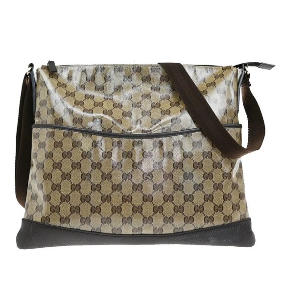 GUCCI GG Pattern Crystal Shoulder Bag Coating Canvas Leather Brown 76RF334 - Picture 1 of 14